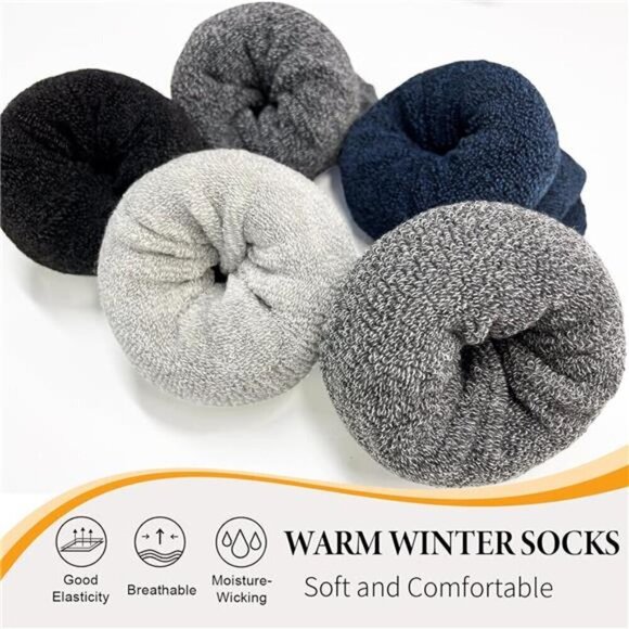 Wool Socks Men's Thick 5 Pairs Thermal Warm Winter Men Super Soft Cozy Boot Cold - Picture 2 of 7